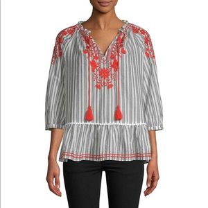 Kate Spade Broome Street Embroidered Striped Top